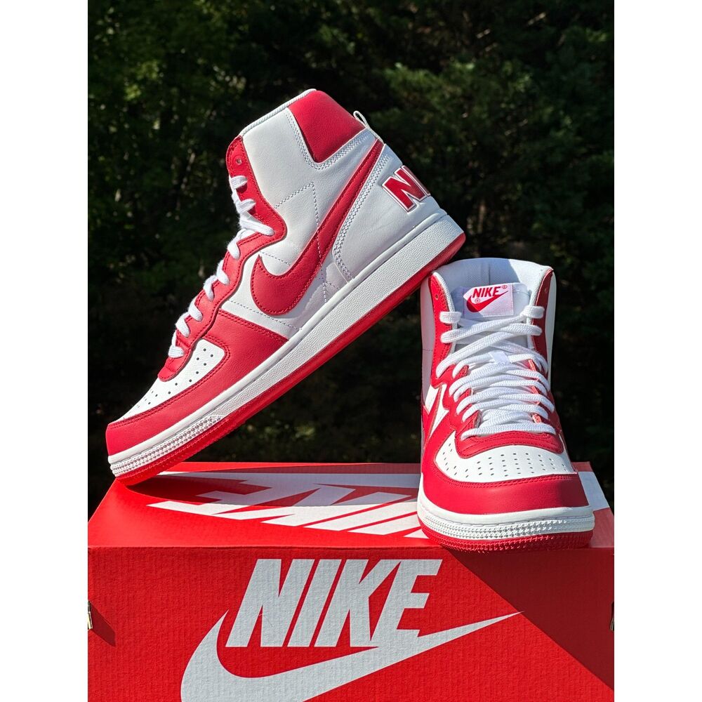Nike Men's Red and White High-Top Athletic Shoes